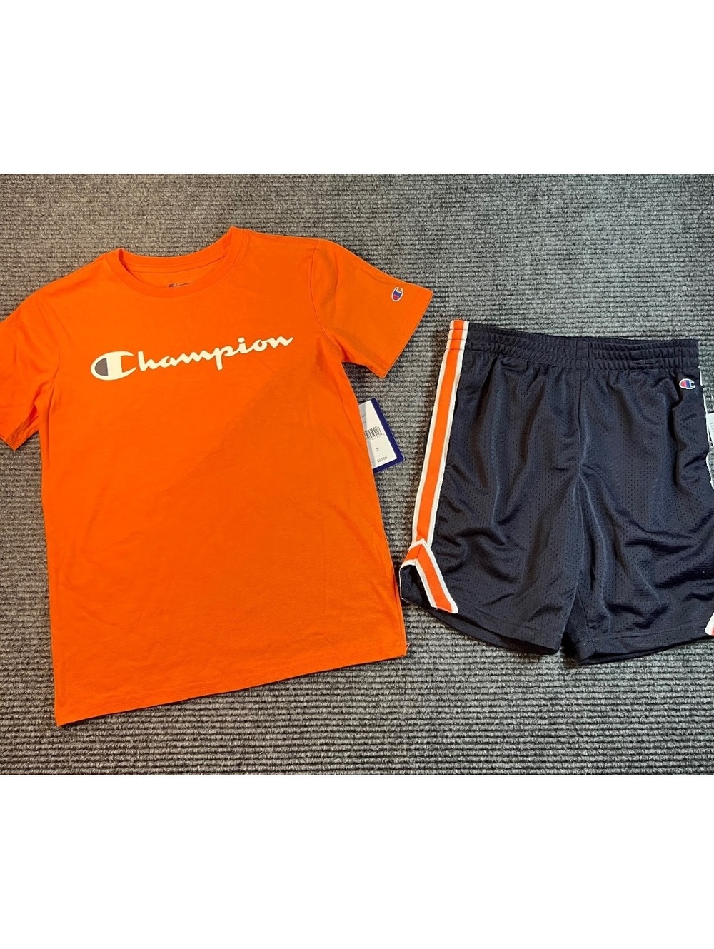 NWT Champion Boys' Orange T-Shirt and Blue Mesh Shorts Set - Small 8 MSRP $50